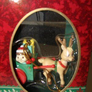 1993 Matrix Industries Child & Presents In Sled Reindeer Christmas Ornament